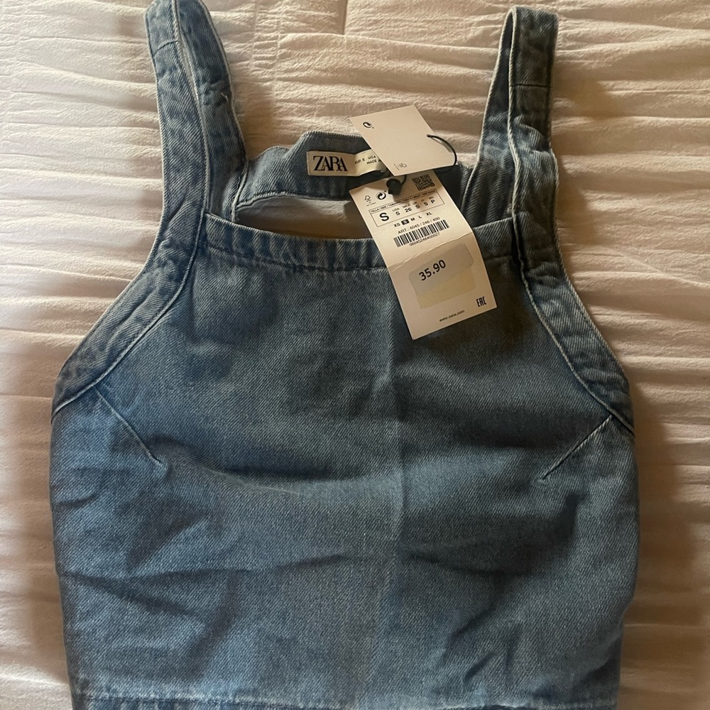 Zara Strappy Backless Denim Crop Top